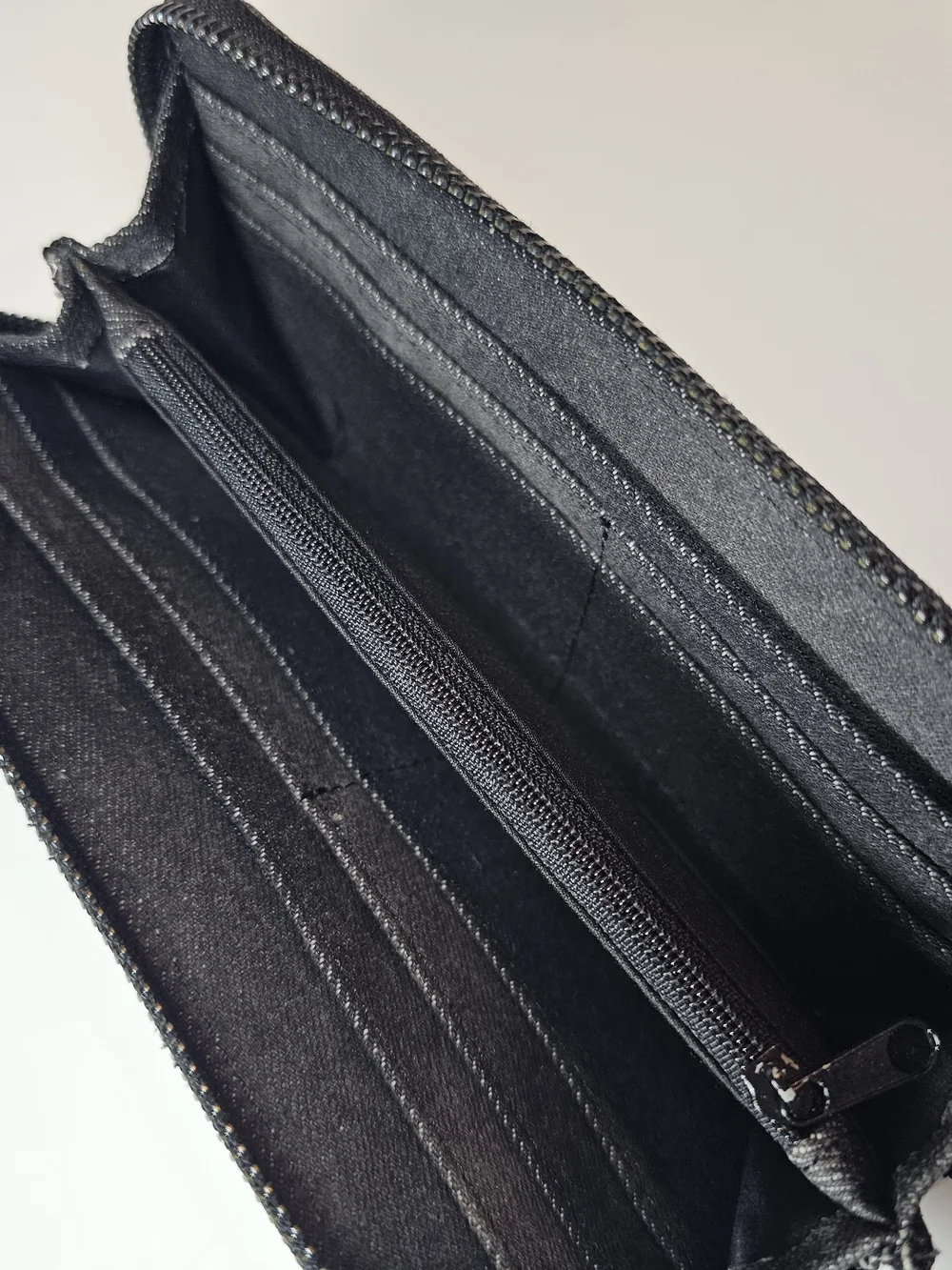 Black Denim Metal Studded Zip-Around Wristlet Wallet